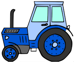 Autorská ilustrace vlaku, traktoru a bagru - Hravé stroje (4)